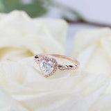 1.5ct Heart Cut Diamond Engagement Ring Round Accents Halo 14k Rose Gold Finish