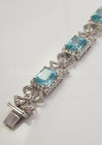 10ct Emerald Cut Aquamarine Cocktail Queen Royal Bracelet 14k White Gold Plated