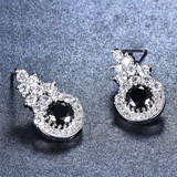 2ct Round Cut Black Diamond Halo Cluster Stud Earrings 14k White Gold Finish