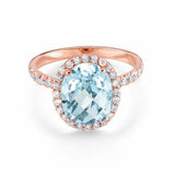 2ct Oval Cut Blue Aquamarine Engagement Ring Halo Solitaire 14k Rose Gold Finish