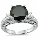 3Ct Round Cut Black Diamond Filigree Vintage Solitaire Ring 14K White Gold Over