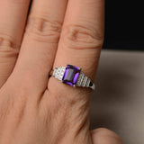 2ct Emerald Cut Purple Amethyst Solitaire Engagement Ring 14k White Gold Finish