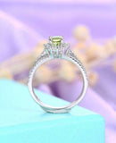 2.9ct Round Cut Green Peridot Split Band Halo Engagement Ring 14k WhiteGold Over