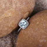 1.4ct Cushion Cut Blue Aquamarine Halo Engagement Ring 18k White Gold Finish