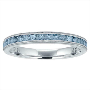 2ct Princess Cut Blue Aquamarine Wedding Band 14k WhiteGold Finish Half Eternity