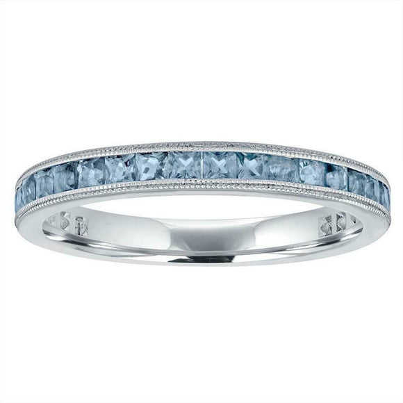 2ct Princess Cut Blue Aquamarine Wedding Band 14k WhiteGold Finish Half Eternity