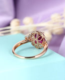 1.1ct Oval Cut Pink Ruby Halo Butterfly Engagement Ring 14k Rose Gold Finish