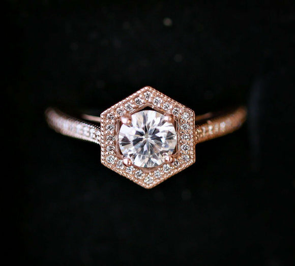 1.9ct Round Cut Diamond Engagement Ring 14k Rose Gold Over Halo Accent Solitaire