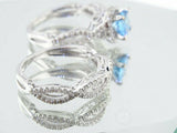 4Ct Round Cut Blue Topaz Diamond Bridal Set Halo Ring Band 14K White Gold Finish