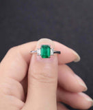 2ct Green Emerald Cut Engagement Ring Baguette Accent Trilogy 14k WhiteGold Over