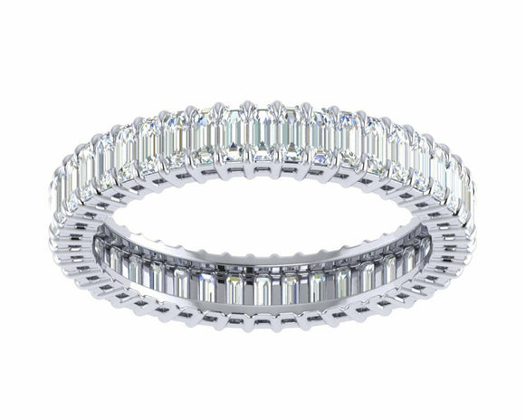 3.5ct Emerald Cut VVS1 Diamond Eternity Wedding Ring Band 14k White Gold Finish