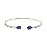 1.46ct Round Cut Blue Sapphire Open Cuff Bracelet Matchstick 14k White Gold Over