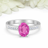 1.2ct Oval Cut Pink Sapphire Diamond Accent Solitaire Ring 14k White Gold Finish