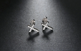 2ct Round Cut VVS1 Diamond Small Cross Design Stud Earrings 14k WhiteGold Finish