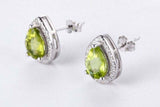 2.3ct Stud Earrings Pear Cut Green Peridot Diamond Halo 14k White Gold Finish