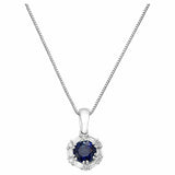 1ct Round Cut Blue Sapphire Pendant Diamond Halo 14k White Gold Finish NO CHAIN