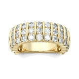 3Ct Round Cut Diamond Elegant Three Row Wedding Band Ring 14K Yellow Gold Finish