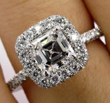 3Ct Asscher Cut Diamond Hidden Halo High Set Engagement Ring 14K White Gold Over