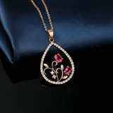 2ct Oval Cut Pink Ruby Flower Design Pendant 14k Rose Gold Finish NO CHAIN