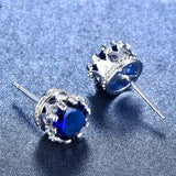 2ct Round Cut Blue Sapphire Crown for Women Stud Earrings 14k White Gold Finish