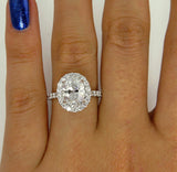 4Ct Oval Cut Diamond Classic Halo Solitaire Engagement Ring 18K White Gold Over