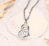 0.6ct Round Cut Diamond Pendant Chain Heart Shape Design 14k White Gold Finish