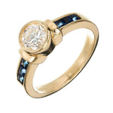 1.75ct Round Cut Diamond Engagement Ring Sapphire Accent 14k Yellow Gold Finish