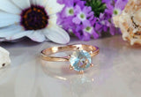 1.1ct Engagement Ring Round Cut Blue Aquamarine Solitaire 14k Rose Gold Finish