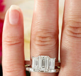 4ct Emerald Cut Diamond Bridal Set Trilogy Engagement Ring 14k White Gold Finish