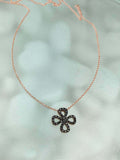 1ct Round Cut Black Diamond Pendant with Chain Floral Design 14k RoseGold Finish