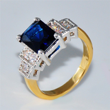 2.5ct Radiant Cut Blue Sapphire Engagement Ring 14k Dual Tone Finish Milgrain