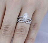 4Ct Marquise Cut Diamond Bridal Set Halo Ring Infinity Band 14K White Gold Over