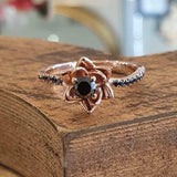 1.5ct Round Black Diamond Flower Solitaire with Accent Ring 14k Rose Gold Finish