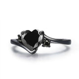 1ct Heart Cut Black Diamond Love Solitaire Engagement Ring 14k Black Gold Finish