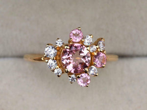 2ct Engagement Ring Round Cut Pink Sapphire Cluster 14k Yellow Gold Finish