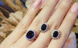 2ct Oval Cut Blue Sapphire Diamond Halo Cluster Stud Earrings 14k WhiteGold Over