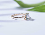 0.7ct Emerald Cut Blue Aquamarine Engagement Ring Trilogy 14k Yellow Gold Finish