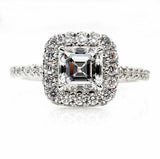 3Ct Asscher Cut Diamond Hidden Halo High Set Engagement Ring 14K White Gold Over