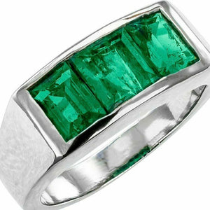 2.8ct Green Emerald Cut Engagement Ring Stylish Trilogy 14k White Gold Finish