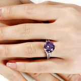 1.5ct Round Cut Purple Amethyst Solitaire Engagement Ring 14k White Gold Finish