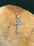 1ct Round Cut VVS1D Diamond Pendant with Chain Christ Cross 14k WhiteGold Finish