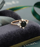 Halo Solitaire Engagement Ring 1.5ct Round Cut Black Diamond 14k RoseGold Finish