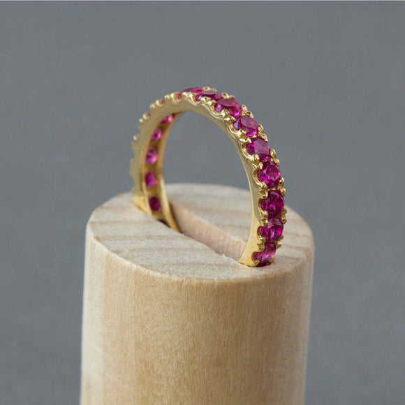 2.45ct Wedding Band Round Cut Pink Ruby Full Eternity 14k Yellow Gold Finish