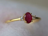 1ct Engagement Ring Oval Cut Pink Ruby Minimalist Trilogy 14k Yellow Gold Finish