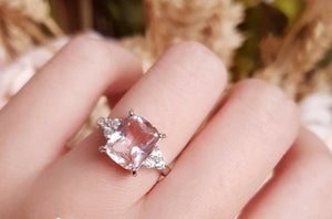 2ct Cushion Cut Peach Morganite Engagement Ring 14k White Gold Finish Solitaire