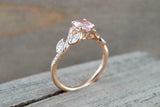 1ct Oval Cut Morganite Engagement Ring 14k Rose Gold Finish Diamond Leaf Accents