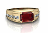 2ct Emerald Red Garnet Solitaire Accents Men Engagement Ring 14k YellowGold Over