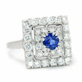 3.7ct Round Blue Sapphire Art Deco Edwardian Cocktail Ring 14k White Gold Finish