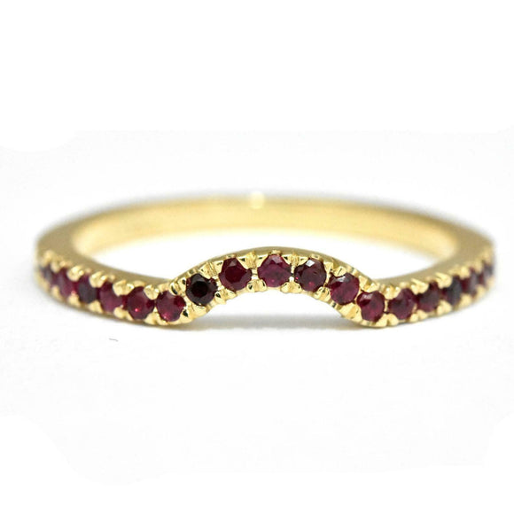 1ct Round Cut Pink Ruby Stackable Curved Crown Wedding Band 14k Yellow Gold Over