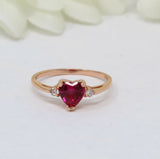 1.1Ct Heart Cut Pink Ruby Diamond Trilogy Engagement Ring 14K Rose Gold Finish